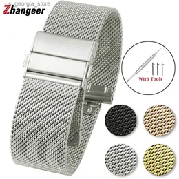 시계 밴드 Zhangeer Quick Release Milanese Strap Stainless Steel Mesh Bands 16mm 18mm 20mm 22mm 더블 프레스 버터 플라이 클래스 Y240321