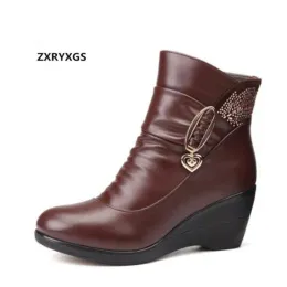 Sandals ZXRYXGS Brand Shoes Woman Metal Rhinestone Fashion Shoes Single Boots 2021 Elegant Cow Leather Shoes Winter Boots Women Boots