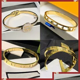 Bangle Luxury Gold Jewelry Designer Bracelets damski mankiet man marka 18k plastowane 925 Sier wzorzystą szkliwo stal nierdzewna kropla dostarcza dhmq4