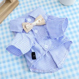 Camicia a righe a maniche corte per animali domestici con papillon vestiti primaverili estivi Teddy coquiffa VIP piccoli vestiti per cani da latte estivi 230812