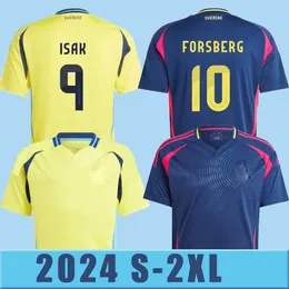 2024 Suécia S-2XL 2024 Jersey de futebol IBRAHIMOVIC 2025 Sueco 24 25 Camisa de futebol Kids Kit Set Home Yellow Away Uniforme masculino LARSSON FORSBERG