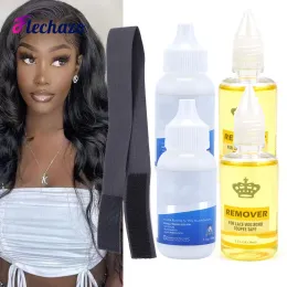 Adesivos super cola para peruca de renda, cola de ligação de cabelo 38ml com removedor de cola 30ml para peruca frontal com faixa elástica para faixa de cabelo