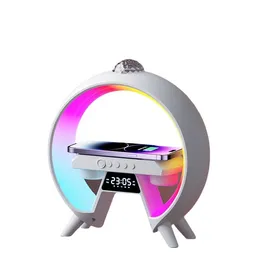 Tre-i-en trådlös laddare Big G Bluetooth-högtalare Bedside Night RGB Light Multi-Function Alarm Clock High Sound Quality Dazzling Sound