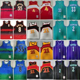 Basket Basketball Retro Larry Johnson Jerseys 2 Vintage Alonzo Mourning 33 Spud Webb 4 Dikembe Mutombo 55 Steve Smith 8 Tyrone Muggsy Bogues 1 zszyta sprzedaż Man