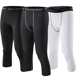 Pantaloni da uomo Compressione da uomo Strato base estivo da corsa Pantaloncini attillati Sport Pantaloni corti a 3/4 Leggings Palestra Basket Fitness Esercizio