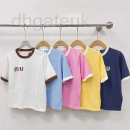 Women's Knits & Tees designer brand Miu24 Early Spring Knitted New T-shirt Fashionable, Minimalist, Comfortable, Round Neck, Short Sleeve, Color Block Design Seller XBIP