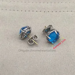 Orecchini a bottone vintage 925 lussuosi per donne ragazza Torsione creativa avvolgimento blu geometrico rotondo pietra trasparente fatta a mano orecchino gioielli colore argento