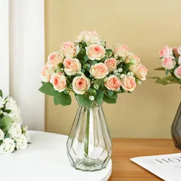 Dekorative Blumen 1Bouquet 12Heads Künstliche Rosenblume Seide Rot Fake Für DIY Heimdekoration Hochzeit Braut Valentinstag Geschenk