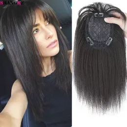 Stück Stück Stück Shangke Synthetische kurze gerade Haartopper mit Pony Unsichtbar 3D -Haar Toupe für Frauen Wasserwellenclip in Haare