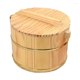 الأوعية براميل خشبية مع غطاء الأرز وعاء بيرة بار تصوير الدعائم المعزولة دلو الفولاذ المقاوم للصدأ أدوات المائدة 18 سم