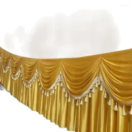 Table Skirt 20ft Length (6M) Gold Skirts Ice Silk Solid Beautiful Swag With Tassel Cloth Wedding Decoration