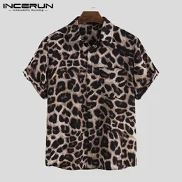 Casual leopardo impresso camisa masculina manga curta festa lapela verão moda masculina camisas havaianas streetwear incerun 5xl 240318