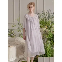 Mulheres sleepwear vintage modal gaze princesa longa camisola para mulheres delicado bordado solto real primavera verão doce vestido gota ot6lx