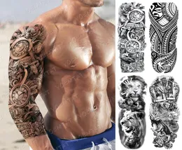 Grande braço manga tatuagem relógio rosa cruz dragão à prova dwaterproof água temporária tatto adesivo poker leão arte do corpo completo falso tatoo feminino men3990808