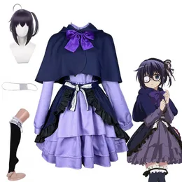 cosplay anime costumes älskar chunibyo andra fantasier takahi rikka rollspel lolita piga lila klänning båge cape halloween flicka uniformc24321