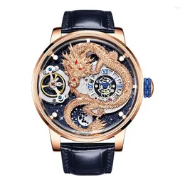 Wristwatches HANBORO Men Luxury Watch 45.5mm Automatic Mechanical Wristwatch 5ATM Rotatable Backgroud Luminous Hands 5D Carved Dragon Dial