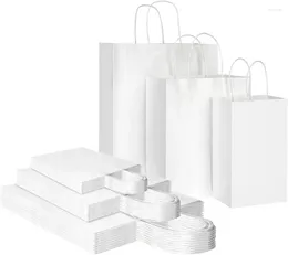 Aufbewahrungsbeutel, 90 Stück, weißes Kraftpapier mit Griffen, faltbare Einkaufstasche für Lebensmittel