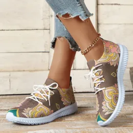 Сапоги Lucyever Printed сетчатые туфли для женщин 2023 Новая легкая дышащая вязаная кроссовка Женщина без скольжения. Обувь для ходьбы