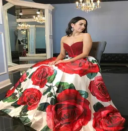 2019 Bir Çizgi Çiçek Balo Elbiseleri Sevgilim Kırmızı İnci Boncuklu Doğal Bel Vestidos Largos de Fiesta Elegante Formal Long8066883