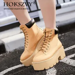 Stiefel Hoksvzy Damen dicke Heels Frauen Plattform Casual Herbst Winter wasserdichte Farbe passende Keilheel -Knöchelstiefel jxq