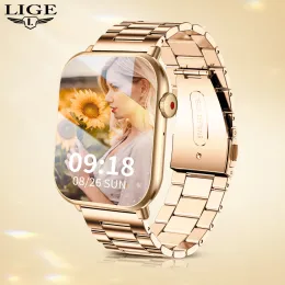 시계 Lige Smart Watch Ble 5.2 Bluetooth Call 2023 New Woman Fitness Bracelet SPO2 심박수 트래커 음성 ​​보조 스마트 워치 + 상자