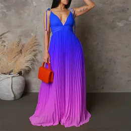 Plus Size Fashionable Elegant High Waisted Suspender With Backless Sexy Strap Gradient Color Long Dress 240320