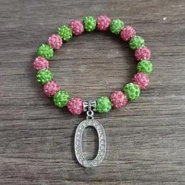 Braccialetti a maglie fatti a mano Rosa Verde 10MM Perline con sfera da discoteca Etichette per associazioni digitali greche # da 0 a 10 Gioielli con bracciale elastico