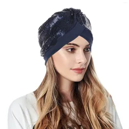 Boll Caps Women Muslim Turban Hatbow paljetter Hårhuven Huvud halsduk Wrap Cover Novelty Baseball Cap monterat svart läder