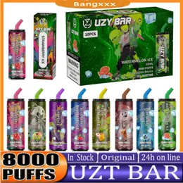 Original Uzy Bar 8000 Puffs engångsvapet Vape laddningsbart nätspole E-cigaretter Puff 8k 18 ml Förfyllda vagnar 0% 2% 3% 5% 10 smaker 1,2hm mesh spole