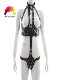 Gioco di ruolo in pelle nera vestito queen039s Body Binding Lacy Bondage sexy SM Restrizioni sessuali Abbigliamento alternativo Y04063659986