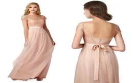 Immagini reali 2020 Blush Pink Abiti lunghi da ballo in pizzo Tulle Lunghezza pavimento Donna Abito da sera economico Abito da damigella d'onore CPS2219317918