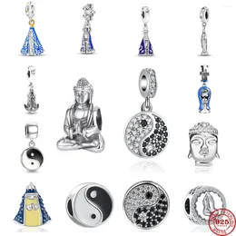 Löst ädelstenar fin 925 silver ying-yang pärlor figur av Buddha hänge fit original charms armband prydnadshalsband smycken