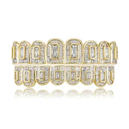 Rap Shining Gold Plated Iced Out CZ Mouth Teeth Grillz Caps Top Bottom Grill Set Men Women Vampire Grills Rock Punk Rapper Accessories For Men Hiphop smycken