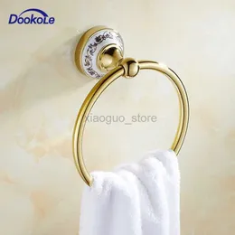 Towel Rings Golden Towel Ring White Porcelain Metal Pendant Wall Mounted Bathroom Hardware Pendant Antique White Porcelain Towel Rack 240321