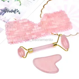 Face Massager Rose quartz eye mask facial massager jade roller melon sand scraping suit natural quartz scraping jade facial mask 240321