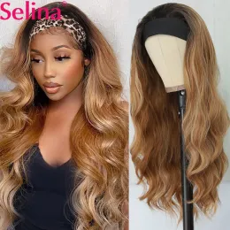 Wigs Synthetic Headband Wig Highlight Wig T1B 27 30 Mixed Ombre Honey Blonde Body Wave Wigs Daily Use Wig Heat Resistant Fiber 30inch