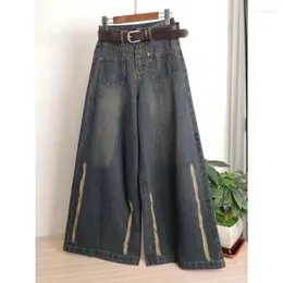 Dżinsy damskie QWeek Y2K Vintage w paski Kobieta Streewear Koreańskie mody duże dżinsowe spodnie HARAJUKU Rozkloszowane wiosenne spodni