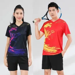 Mulheres homens camisas de tênis shorts criança badminton uniforme menino menina conjunto de tênis de mesa terno de treinamento chinês dragão impressão esportiva 240305