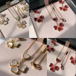 Trendige, beliebte, wunderschöne Halsketten, Designer-Halskette im kleinen süßen Stil, goldene Kette, rote und weiße Strasssteine, Halskette, Ohrring, Schmuckset, Geschenke zl179 I4