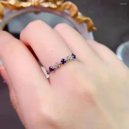 Pierścienie klastra 3 mm niebieski szafir srebrny pierścień dla młodej dziewczyny naturalny solidny biżuteria 925
