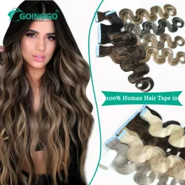 Extensões de fita balayage em extensões de cabelo cabelo humano onda do corpo queratina cápsula cabelo destaque fita loira ins cabelo humano 10/20 pçs amostra