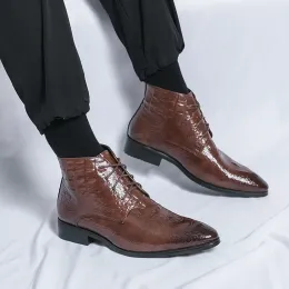 Klassische Retro-Herren-Business-Lederstiefel, modische Chelsea-Stiefel, Stiefeletten, kurze Kleiderstiefel, Krokodilmuster, Übergröße 38–48