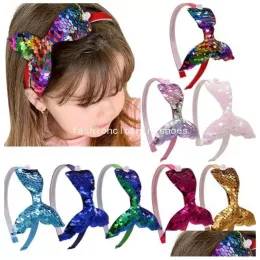 Hårtillbehör baby flickor pannband nes mode sjöjungfru svans hårband båge headwrap paljetter band hoop för barn flicka skönhet huvudet