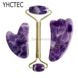 Face Massager Natural Amethyst Jade Roller Facial Massager Jade Guasha Set Matte Stone Facial Enhancement Skin Care Massage Beauty Tool 240321