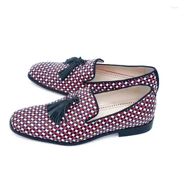Casual Shoes Mixed Colors Woven Pattern Tassel Loafers Fashion Patent Leather Men Slip On Flats Party