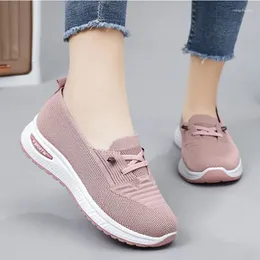 Sapatos casuais moda feminina respirável andando malha plana tênis 2024 ginásio vulcanizado calçado feminino rosa