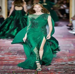 Zuhair Murad Chiffon Long Evening Dresses Dark Green High Side Slit Partyt Party Farns 형식 무도회 드레스 BC27384237388