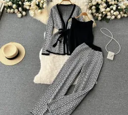 Brand new designer Women Tracksuits Chic 3 Piece Set Costume Knitted Solid Lounge Suit Cardigan Sweater + Jogger Pants+ Sleeveless Tank Top 20