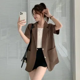 Blazer Frauen Koreanische Chic Sommer Kurzarm Anzug Jacke Taschen Büro Damen Schwarz Femenino Kleidung Dünne Tops 240318