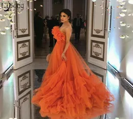 Orange A LINE LOND SEILING DRESES 2021 TULLE TULLE STRAPLUST BUST VESTIDOS DE FIESTA MATION Party Night Downs3683191